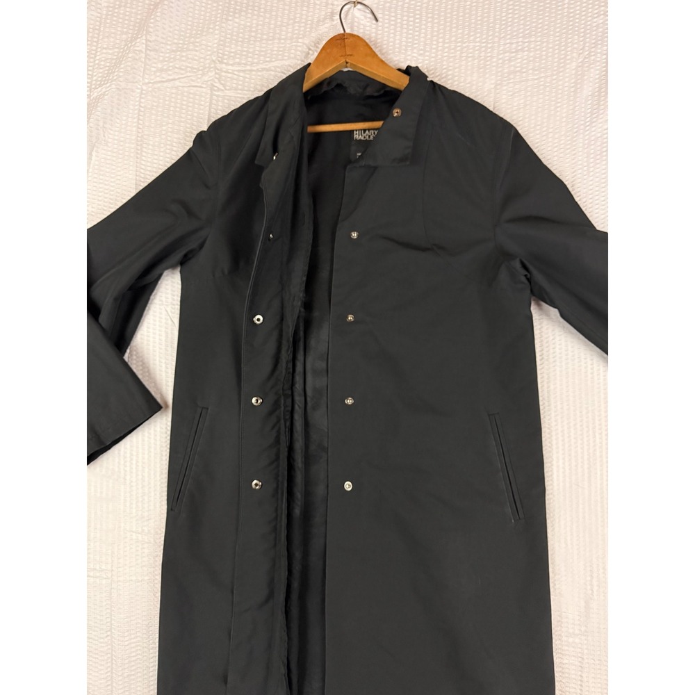 Hilary Radley Black Trench Coat Womens 6 Snap Front Mid Length Rain Jacket